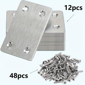TEMU 60개 금속 평면 스테인리스 스틸 코너 브래킷 세트, 4홀 고정 코너 브래킷, 스테인리스 스틸 연결 코너 브래킷, 12개 고정 플레이트, 48개 접시머리 나사, 가구, 의자, 선반, 캐비닛, 가구 조립에 적합