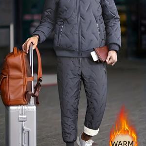 TEMU 2개 세트 남녀공용 헤비듀티 겨울 방한 스노우 재킷 & 팬츠 세트 - 플러시 안감 방풍 고품질 풀지퍼 슈트, 스키, 스노보드, 아웃도어 스포츠, 캠핑용 (세탁기 사용 가능)|스포츠