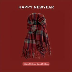 TEMU 여성용 두꺼운 체크 스카프 - 우아한 레드 브라운, 겨울 따뜻함, 다용도 넥 워머 & 코트용 숄, 크리스마스, 추수감사절, 생일 완벽한 선물 - 손세탁 가능, 스타일리시 액세서리, 부드러운 질감, 패션 애호가, 레이스스카프, 레이스 스카프, 스카프 대형, 두건 여성, 대형스카프, 플리츠 스카프, 스카프 여성 봄 가을, 실큡 스카프