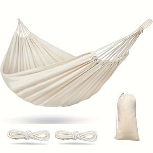 TEMU 야외 해먹 (260*150cm) 1인 및 2인용 실내외 스윙 성인용 해먹 벨트, 마당 정원 발코니 현관 뒷마당 야외 및 실내용 화이트