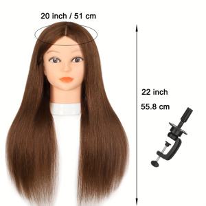 TEMU Opini 100% 버진 휴먼 헤어 매니큐인 헤드 - 긴 브라운 머리 미용 훈련 인형, 무료 클램프 홀더 포함