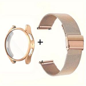 TEMU 삼성 5/4/6/7/5 프로/6 클래식/4 클래식용 스테인리스 스틸 밴드 & 스크린 보호기 - 조절 가능한 클라스프가 있는 내구성 있는 TPU 케이스, 44mm/40mm/45mm/43mm/47mm/42mm/46mm, 스크래치 방지 보호 커버, 스마트워치 액세서리, 세련된 디자인, 메탈릭 마감