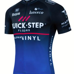 TEMU QUICK STEP 남성 사이클링 재킷 - 폴리에스테르 100% 니트 원단, 반팔, 크루 넥, 기하학적 패턴, 중간 스트레치, 정상 핏, 사이클링 및 주말 캐주얼용 스포츠 탑, 유니버설 핏, 200g/m² - 2024년 여름 도로 자전거 유니폼 세트