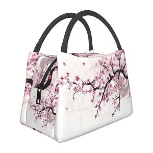 TEMU 1개 자주꽃 무늬 재사용 가능한 쿨러백, 캠핑 피크닉 해변 필수품용 보온 도시락 가방, 학교, 교실, 급식소, 개학 준비 용품에 적합