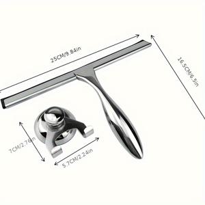 TEMU 후크가 있는 스테인리스 스틸 & 실리콘 샤워 유리문용 스퀴지 1개 - 창문, 거울, 타일, 자동차 유리를 위한 무흔적 청소 도구 - 욕실 및 가정 청소 필수품, 세련된 디자인 | 내구성 있는 구조, 유리문을 위한 샤워 스퀴지