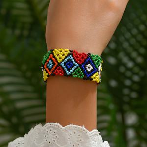 TEMU 스타일 핸드메이드 탄성 비즈 팔찌, 기하학적 패턴, 여성용 스트레치 시드 비즈 손목 장신구