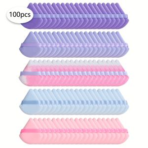 TEMU 삼각형 아이템 100개. 삼각형 파우더 퍼프 메이크업 스폰지 100개. 초극세 벨벳 소재로 만들어졌으며, 쉐이딩, 눈 주변, 코너에 특히 적합하게 디자인되었습니다.