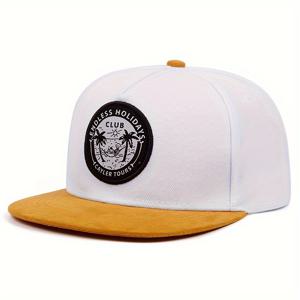 TEMU 남성 캐주얼 아크릴 스냅백 캡, 알파벳 CLUB 야자수 패치, 패션 힙합 모자, 폴리에스테르 섬유 충전, PE 플라스틱 - 손세탁 가능