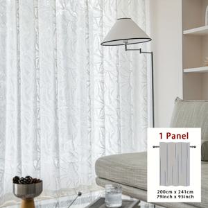 TEMU 1패널 엠보싱 대형 잎사귀 창문 시어 커튼, 심플 모던 파스토랄 프레시 반차광 비침투성 단색 커튼, 거실 발코니 베이 윈도우 장식용 로드 포켓 디바이더