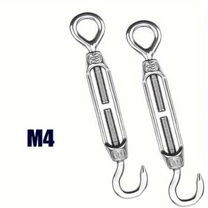 TEMU 산업 스타일 조절 가능한 금속 턴버클 세트 - 2 팩 304 스테인리스 스틸 아이 & 후크 텐셔너 케이블 레일링 M4 M6 M8 벽걸이 기능, 내식성 및 고성능