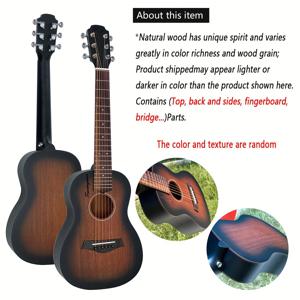TEMU RP TG100AMBER Sunburst 초소형 아쿠스틱 여행용 기타 - 31인치 스틸 스트링, 20 fret, 비프 뷰트 및 로즈우드 , 초보자 및 여행 애호가를 위한 마하구니 바디, 컴팩트한 기타, 휴대용 기타, 세련된 기타, 고품질 기타