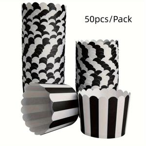 TEMU 50개 우아한 검은 줄무늬 논스틱 종이 베이킹 컵 - 컵케이크, 머핀 & 팝콘에 완벽 - 할로윈, 생일, 결혼식에 이상적 - 2.36인치 베이스