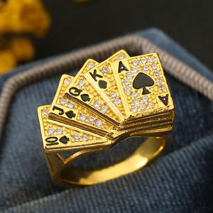 TEMU 축제 힙합 포커 반지 - 합성 지르코니아와 구리 몸체가 있는 단일 반지