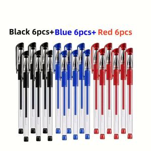 TEMU 18개 세트 센터 펜 0.5mm 검정 파랑 빨강 삼색 잉크 라운드 볼펜 세트, 학교 사무용품에 적합
