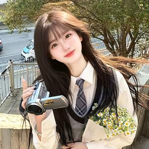 TEMU 고온 섬유 가발 여성용, 에어뱅 딸린 기본 스타일, 로즈넷 캡, 자연스러운 룩, 모든 사람에게 적합한 경량 - 100% 밀도