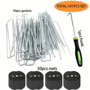 TEMU 51/101/201 팩 헤비 듀티 U 모양 주석 합금 텐트 스테이크와 워셔가 있는 야외 텐트, 정원 천, 경관 천, 잡초 방지 천 및 갈바니 스틸 바닥 펭/야외 텐트 바닥 펭/정원 장식 포스트 + 플라스틱 스페이서