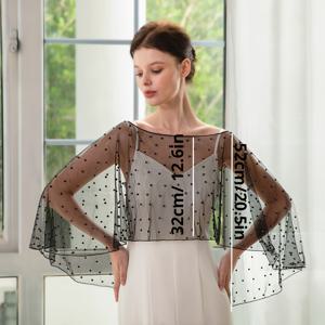 TEMU 진주 디테일이 있는 우아한 블랙 폴리에스터 쇼울 - 통기성 좋은 소프트 메쉬 웨딩 케이프, 장식용 신부 랩, 자외선 차단, 손세탁 전용