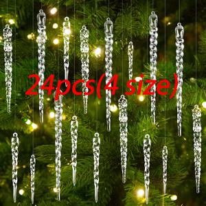 TEMU 24개 팩 크리스마스 고드름 장식 - 투명 아크릴 크리스마스 트리 매달 장식, 휴일, 결혼식, 겨울 파티, DIY 수제 재료