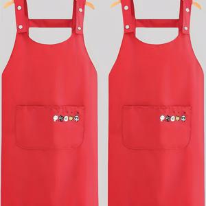 TEMU 2개 세트 조절 가능한 민소매 주방 앞치마 - 동물 프린트 포켓 & 뒷끈 디자인, 생생한 레드 색상 내구성 원단, 요리·바베큐·카페용, 기계 세탁 가능, 쉬운 관리, 바비큐 필수 아이템, 패셔너블