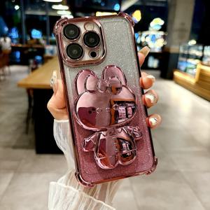 TEMU 3-in-1 반짝이는 럭셔리 우아한 토끼 폰 케이스 - 초박형 사각 충격 방지 보호, 로맨틱한 귀여운 숨겨진 화장 거울 폰 거치대, 아이폰 16/15/14/13/12/11 프로 맥스/플러스용 애플 보호 케이스, 부활절과 발렌타인데이 생일 창의적인 선물, 패셔너블하고 튼튼한 디자인|아이폰케이스