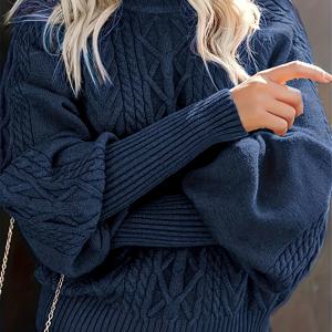 TEMU 여성용 드롭 숄더 스웨터 - 하이넥 긴소매 캐주얼 풀오버, 가을 겨울용 솔리드 컬러 올시즌 탑, 엘레강스 컬렉션, 귀여운 니트웨어, 다재다능한 의류, 세탁기 사용 가능, 내구성 좋은 편안한 스웨터