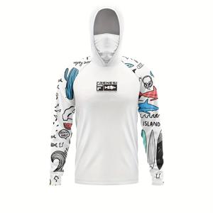 TEMU 프렌시 남성용 빠른 건조 낚시 후드티 - 얼굴 마스크 포함, 가벼운 긴팔 셔츠, 고신축성 원단, 여름·봄·가을 캐주얼 아웃도어 웨어, 통기성 소재|레쉬가드