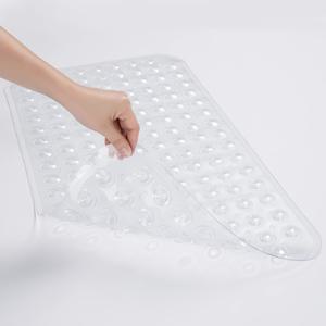 TEMU 1개 미끄럼방지 샤워 매트, 149개의 흡착컵 포함, 빠른 배수 PVC 욕실매트, 세탁 가능 & 무취, 15x27.6인치 투명 블랙 그레이, 욕조/헬스장/호텔용, 비누바닥 매트