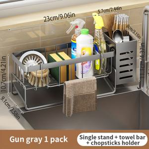 TEMU 스테인리스 스틸 주방 싱크 캐디 1개 세트, 식기 세척 도구 홀더 포함, 탈착식 물받이가 있는 다기능 비누 스펀지 랙, 스펀지, 설거지 수건, 세제, 스크러버를 위한 조리대 정리함 - 금속 주방 액세서리|수건|씽크대
