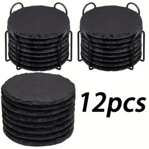 TEMU 8/12개 세트, 스퀘어 또는 라운드 슬레이트 코스터와 스탠드 세트, 보온 코스터, 심플한 스타일의 단색 코스터, 세탁 가능한 플레이스매트, 방열 및 미끄럼 방지 테이블 매트, 주방 용품, 방 장식