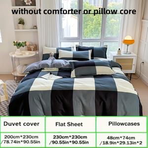 TEMU 부드럽고 통기성 좋은 4피스 침구 세트 - 창의적인 우주 체크무늬, 세탁기 사용 가능 - 시트, 이불 커버 및 베개커버 2개 포함, 사계절용 - 학생 기숙사, 침실, 게스트룸에 이상적