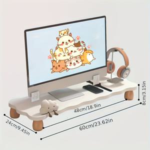 TEMU 화이트 오크 우드 시마 모모 스타일 애니메이션 데스크 액세서리 - 귀여운 만화 캐릭터 키보드 블록 & 모니터 스탠드, 피젯, 아이패드/태블릿/노트북 호환, 무료 사무실 & 작업 공간 장식|모니터받침대