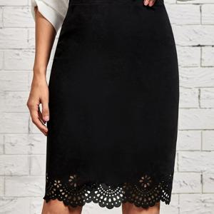 TEMU 레이저컷 하이웨이스트 스커트 드레스 - 우아한 숏 투 세미 길이 A라인 실루엣, 슬림핏 허리, 세탁기 사용 가능, 봄 여름 가을 아웃핏 (캐주얼부터 포멀 이벤트까지) - 순수 컬러 레이저컷 헴 디자인