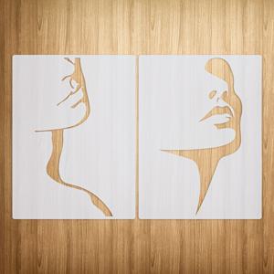 TEMU 2개 A4 얼굴 테마 스텐실 - 목재, 천, 종이, 벽, 캔버스 및 바닥에 DIY 공예용 세척 및 재사용 가능