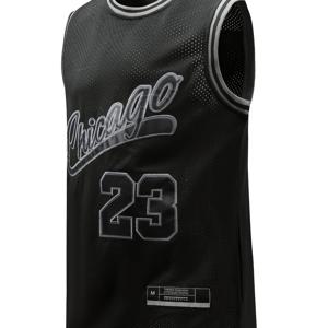 TEMU 통기성 메쉬 자수 농구 저지 조끼, 블랙 23번 - 폴리에스테르, 민소매, 라운드 넥 스포츠 & 캐주얼 착용용, QX-09