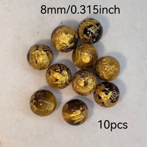 TEMU 8Mm/10Mm/12Mm/14Mm 노란색 타이거 아이 순수한 손으로 만든 금색 용이 있는 둥근 비즈로 DIY 공예에 사용할 수 있는 자유로운 비즈