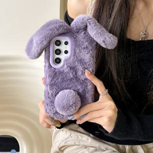 TEMU 플러시 3D 보라색과 흰색 토끼 폰 케이스, 삼성 S24/S24 플러스/S24 울트라/S23/S23 플러스/S22/S22 플러스/S22 울트라 호환, 겨울과 가을 플러시 폰 보호 커버
