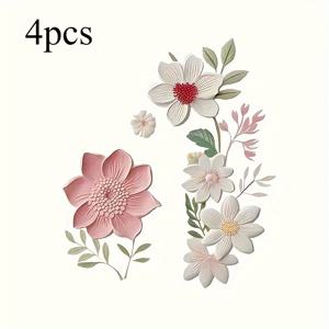 TEMU 4pcs Bloomify 자체 접착식 꽃 벽 스티커 - 3D 꽃 벽지 벽화, 가정 및 사무실 장식용 - 쉽게 벗겨내고 붙이는 벽 예술 스티커, 무작위 매치 패턴, 종이 재질