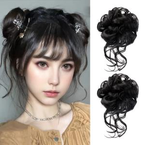 TEMU 2개 여성용 우아한 엉킴된 도넛 머리 번 & 치곤 업스타일, 탄성 헤어 로프 합성 헤어 익스텐션 포함 - 볼륨 & 질감, 데일리 & 포멀 행사용, 브라운블론/레드/, 다용도 헤어스타일, 안정적인 핏 헤어피스