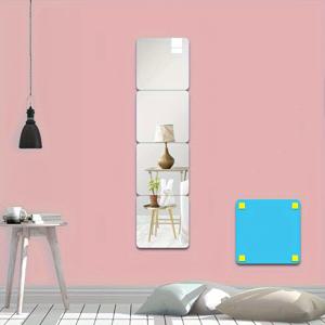 TEMU 4개 세트, 20cm 아크릴 거울 벽 스티커, 둥근 모서리, 가로 방향, 전기 불필요, 깃털 없음, 홈 데코 거울