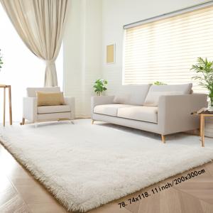 TEMU 1개, 북유럽 스타일 오프화이트 롱 플러시 블렌드 카펫, 단색 푹신한 러그, 부드럽고 두꺼운 내구성 있는 바닥 장식 카펫, 침실 침대 옆 및 거실 소파용 범용 지역 러그, 거실 전체 커버리지를 위한 대형 직사각형 카펫, 사진 촬영용 빛 흡수 프로프 카펫, 소리 흡수 바닥 카펫, 사계절 카펫, 축제 장식 러그