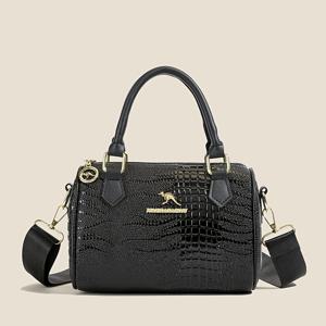 TEMU 여성용 대용량 PU 크로커다일 텍스처 핸드백 - 솔리드 블랙 크로스바디 & 숄더 퍼스, 지퍼 클로저, 오일 탄 엣지 - 여행, 일상 사용에 우아한 디자인