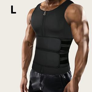 TEMU 남성용 네오프렌 짐 지퍼 프론트 트레이닝 셔츠, 풀 지퍼 백 & 벨트 - 땀 흡수 운동 조끼, 웨이트리프팅, 체조, 무술용 - 단색 네오프렌 민소매 탑 (손세탁 가능) - 네오프렌 반바지/하네스와 호환 가능|나시티|민소매|헬스복