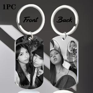 TEMU 1개 맞춤형 사진 및 텍스트 개 목걸이 키체인 - 남녀공용 스테인리스 스틸 키링, 로맨틱한 