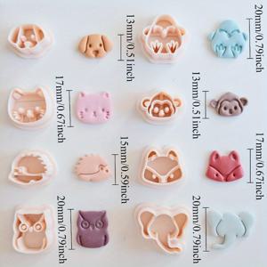 TEMU 8피스 미니 고양이 개 올빼미 원숭이 여우 코끼리 동물 테마 폴리머 클레이 커터 세트, DIY 주얼리 만들기용 플라스틱 공예 몰드