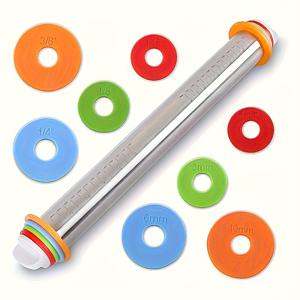 TEMU 1pc 조절 가능한 스테인레스 스틸 롤링 핀, 두께 스케일이 있는 도우 및 페이스트 준비용