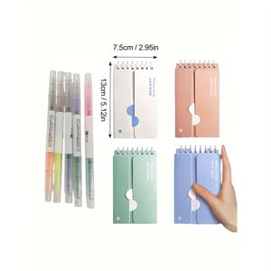 TEMU 4개의 어휘 노트북과 5개의 하이라이터, 각 88페이지, 컴팩트하고 휴대하기 쉬운 두꺼운 잉크 방지 베이지 눈 보호 종이, 시험 준비, 언어 학습, 메모 작성, 공부, 사무용 등에 적합 - 데이 선물