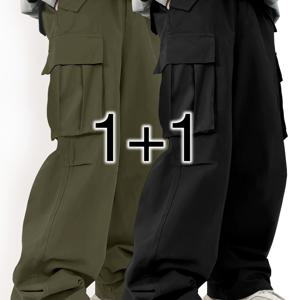 TEMU 2개 남성용 캐주얼 카고 팬츠 플랩 포켓 - 단색, 루즈핏, 폴리에스터, 세탁기 사용 가능|냉장고바지|남자바지|바지