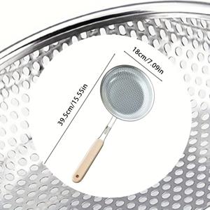 TEMU 1개 스테인레스 스틸 펜트로이 스푼, 나무 손잡이, 편안한 손잡이, 요리, 튀김, 파스타, 야채, 만두, 또는 오일을 위한 스테인저 필터, 식품 서비스에서 요리 요구에 이상적