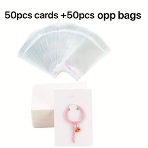 TEMU 100/200 팩 셀프 실링 투명 백 포함 쥬얼리 디스플레이 카드 - 팔찌 및 키체인 포장 세트, 비즈 및 쥬얼리 제작 용품