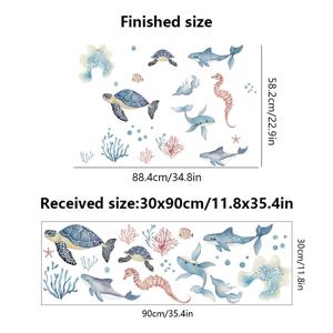 TEMU 만화 오션 코랄 & 해양 생물 벽 스티커 - 자체 접착, 재사용 가능, 다면적인 장식, 침실, 방, 또는 욕실용, 플라스틱 재질, 배터리 필요 없음, 침실 벽 장식 | 만화 스타일 | 플라스틱 스티커, 오션 장식